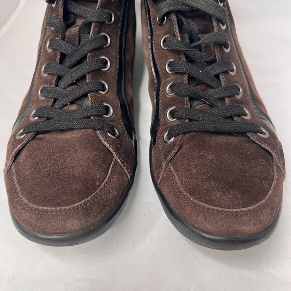 PRADA High Top laced Up Sneaker Suede Brown size 10.5 - Picture 11 of 14